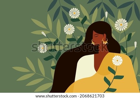 Illustration of an Indian girl wearing traditional dress against a floral background Royalty-Free Stock Photo #2068621703
