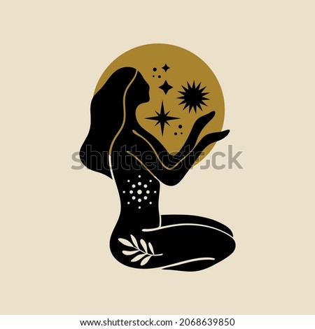boho sacred magic woman mystical symbol flat holistic healing meditation reiki new age concept modern abstract silhouette Royalty-Free Stock Photo #2068639850
