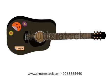 Сlassical guitar with funny stickers . Stay at home concept.