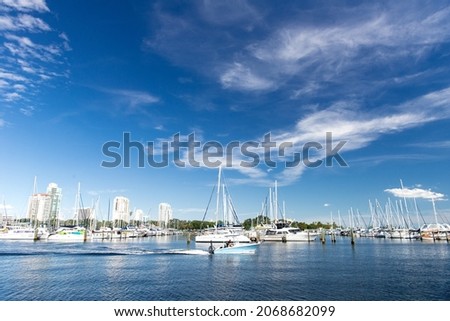 Marina with yachts under the blue sky. Embankment St. Petersburg Florida.