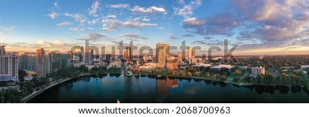 Drone shots Sunrise downtown Orlando Royalty-Free Stock Photo #2068700963