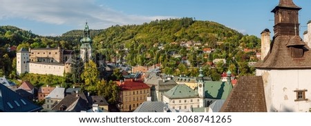 Panoramic view of the old town of Banska Stiavnica, Slovakia. UNESCO World Heritage Site.