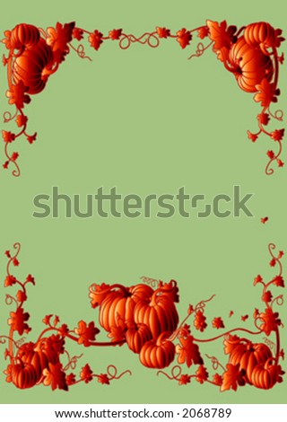 pumpkin, leaf and flower frame illustration