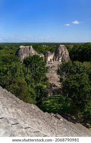 Mayan architecture landscape, great Calakmul pyramid, awesome Mexico latin pre Hispanic culture, holiday Campeche summer trip, aerial view   Mexico postcard, Great Calakmul pyramid, Amazing Mayan arch