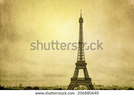 Retro Eiffel Tower (nickname La dame de fer, the iron lady),The tower has become the most prominent symbol of both Paris and France