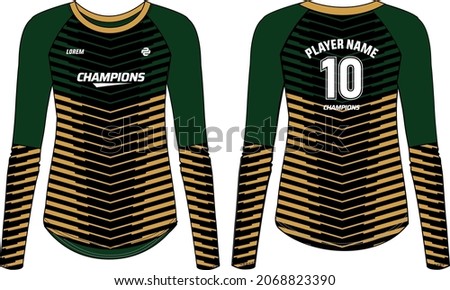 women Long Sleeve Sports Jersey t-shirt design concept Illustration suitable for girls and Ladies for Volleyball jersey, Football, Soccer, netball and tennis, Interlaced printed Sport uniform kit