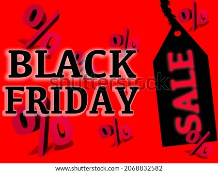 Black Friday. Sale tag on red background with many percent signs