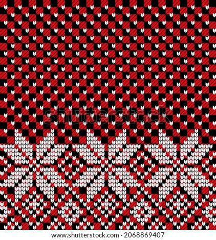 Knitted Christmas and New Year pattern at Buffalo Plaid. Wool Knitting Sweater Design. Wallpaper wrapping paper textile print.