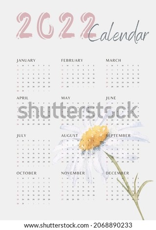 2022 calendar with flowers and simple girly theme