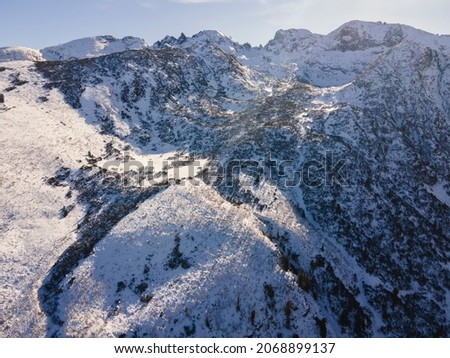Amazing Aerial winter landscape of Rila Mountain near Malyovitsa peak, Bulgaria