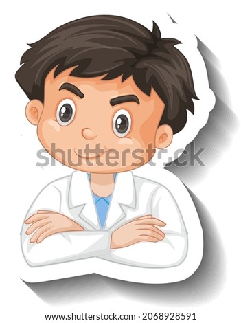 Scientist student boy cartoon character sticker illustration