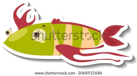Cute fish sea animal cartoon sticker illustration