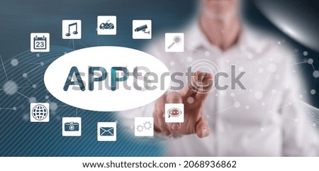 Man touching an apps concept on a touch screen with his finger
