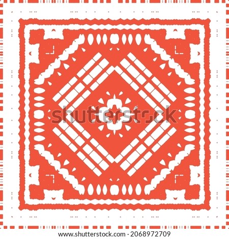Ornamental talavera mexico tiles decor. Vector seamless pattern frame. Geometric design. Red gorgeous flower folk print for linens, smartphone cases, scrapbooking, bags or T-shirts.
