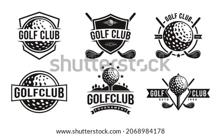 Set of vintage badge emblem Golf club, golf tournament logo, crossed golf sticks and golf ball logo vector icon on white background Royalty-Free Stock Photo #2068984178