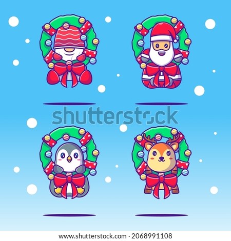 Illustration of a cute character collection christmas Wreaths .Merry christmas