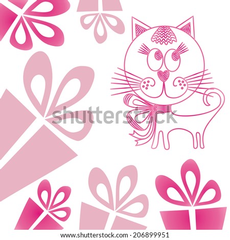 Happy birthday greeting card cat illustration
