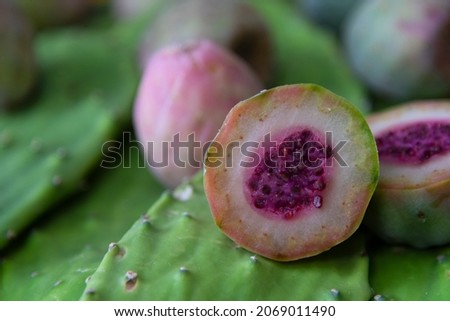 prickly pear Nopal - Xoconostle Mexican fruit Royalty-Free Stock Photo #2069011490