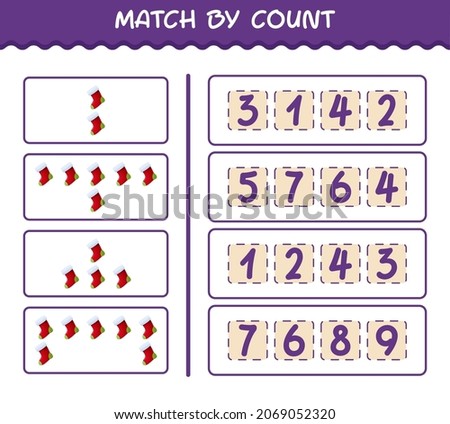 Match by count of cartoon sock. Match and count game. Educational game for pre shool years kids and toddlers