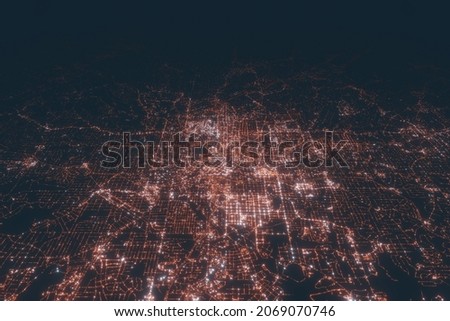 Atlanta (Georgia, USA) aerial view at night. Top view on modern city with street lights. Satellite view with glow effect