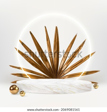 Product backdrop modern style with marble podium and gold leaf Royalty-Free Stock Photo #2069081561