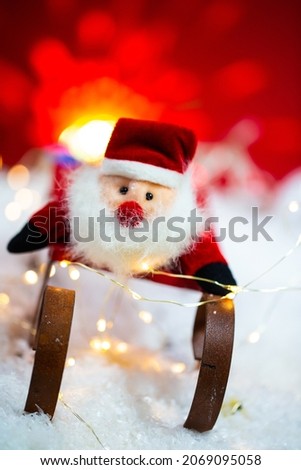 funny santa claus on sledge, merry christmas