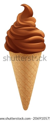 Chocolate ice cream or frozen yogurt icecream in a cone