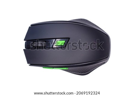 Black wireless mouse, top view of gamer mouse isolated on white background. Royalty-Free Stock Photo #2069192324