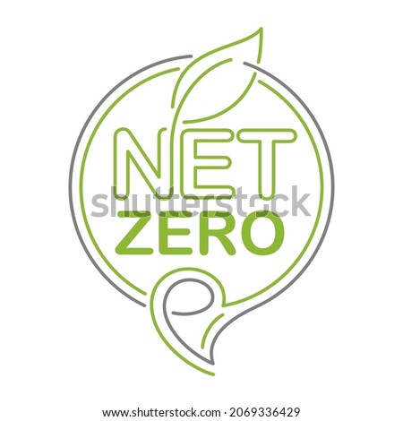 Net Zero CO2 neutral green decorative badge, net zero carbon dioxyde footprint - carbon emissions free no air atmosphere pollution industrial production eco-friendly isolated sign Royalty-Free Stock Photo #2069336429