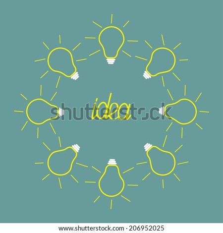 Yellow empty light bulb round frame. Idea concept. Flat design. Vector illustration