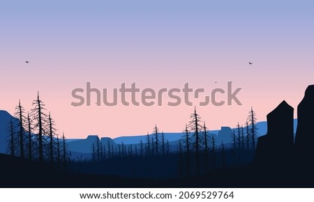 Beautiful natural scenery in the afternoon at dusk from the edge of the city. Vector illustration of a city