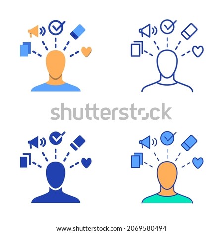 Distracted person icon set in flat and line style. Concentration loss symbol. Overloaded man. Vector illustration.