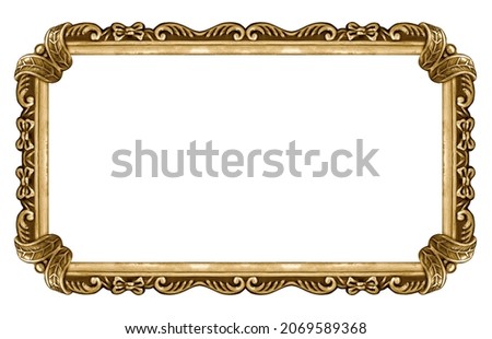 Panoramic golden frame for paintings, mirrors or photo isolated on white background. Design element with clipping path Royalty-Free Stock Photo #2069589368