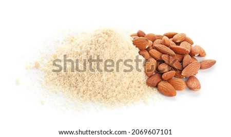 Pile of almond flour on white background