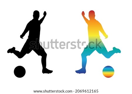 Football, soccer player silhouette with ball isolated. Isolated soccer player silhouette. vector design