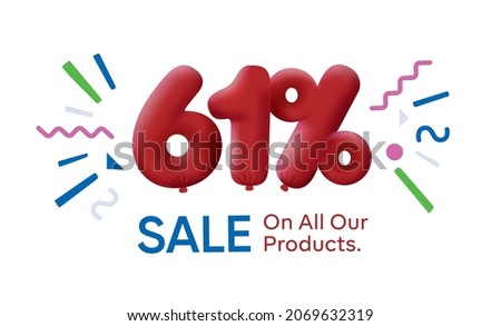 Special summer sale banner 61% discount in form of 3d balloons Red Vector design seasonal shopping promo advertisement illustration 3d numbers for tag offer label Enjoy Discounts Up to 61% off