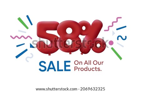 Special summer sale banner 58% discount in form of 3d balloons Red Vector design seasonal shopping promo advertisement illustration 3d numbers for tag offer label Enjoy Discounts Up to 58% off