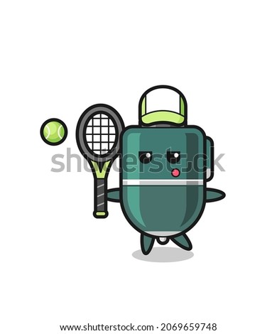 Cartoon character of ballpoint pen as a tennis player , cute design