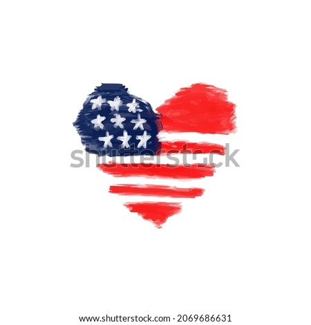 Love Shape Watercolor Painting Flag of USA, Heart Shape America Watercolor Oil Brush Vector, Veteran Day November 11 Celebration
