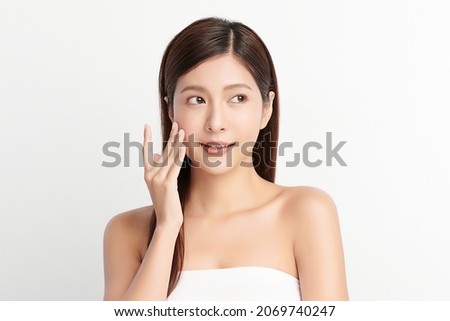 Beautiful young asian woman with clean fresh skin on white background, Face care, Facial treatment, Cosmetology, beauty and spa, Asian women portrait. Royalty-Free Stock Photo #2069740247