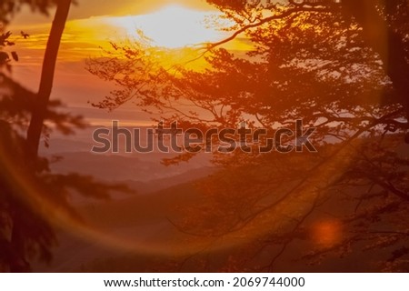 Landscape of sunrise in the mountains. Horizontal photography. Horizontal image.