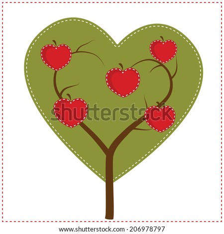 Apple tree in shape of heart for clip art or scrapbooking, transparent background, vector format.