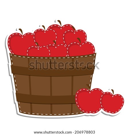 Apples in a barrel or basket on an isolated white background for scrapbooking or clip art