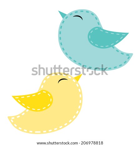 Two cute birds, blue and yellow on a transparent background, for scrapbooking or clip art, vector format.