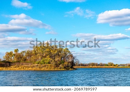 Iowa Raccoon River Park Autumn Scene Royalty-Free Stock Photo #2069789597