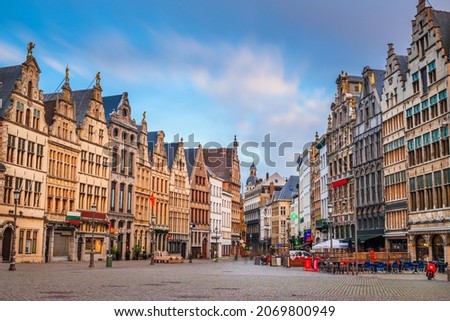 Grote Markt of Antwerp, Belgium at twilight. Royalty-Free Stock Photo #2069800949