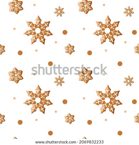 Delicious seamless gingerbread pattern in the shape of snowflakes. Vector illustration for background, print and decor