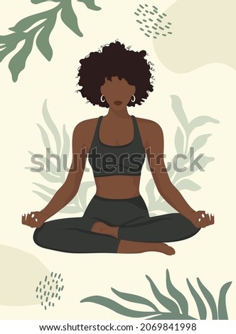 Yoga. Healthy lifestyle.African American girl doing yoga, sitting in the lotus position. Faceless style.