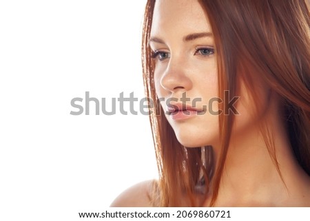 spa picture attractive lady young red hair isolated on white background