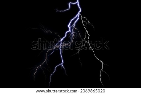 Massive lightning bolt with branches isolated on black background. Royalty-Free Stock Photo #2069865020